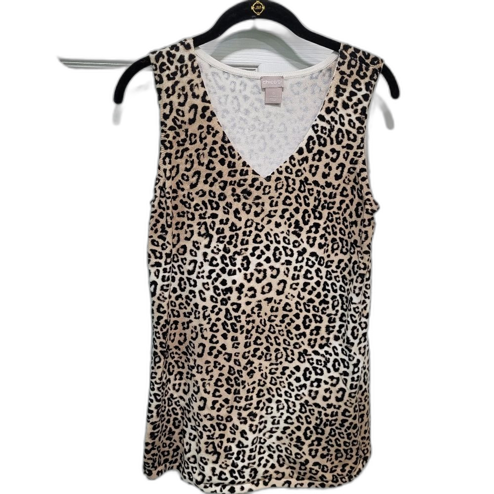 Chico's Gray Leopard Print Knit Top - Chico's Size 0